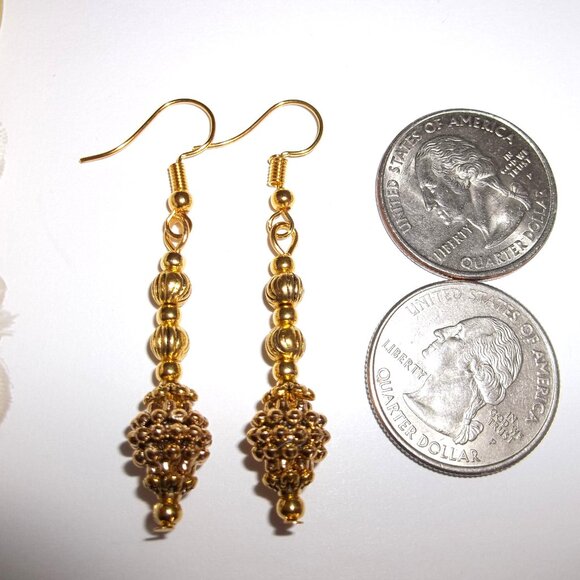 Gold Earrings Dangle Drop Pair Set Woman Girl Jewelry Fashion Accessory NWT D131 - Picture 2 of 4